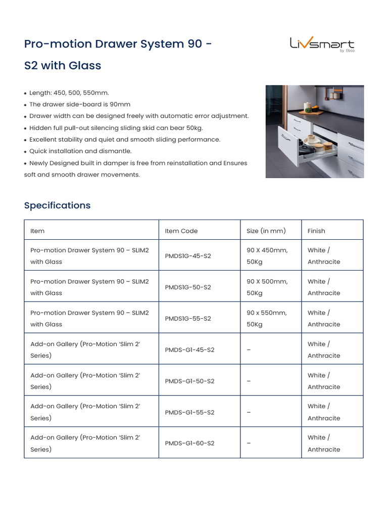 Ebco Pro-Motion Drawer System 90 - S2 With Glass | PDF