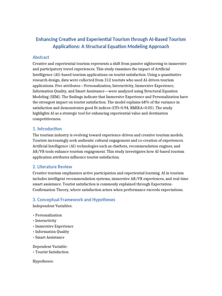 Creative Experiential Tourism AI Research Paper | PDF | Artificial ...