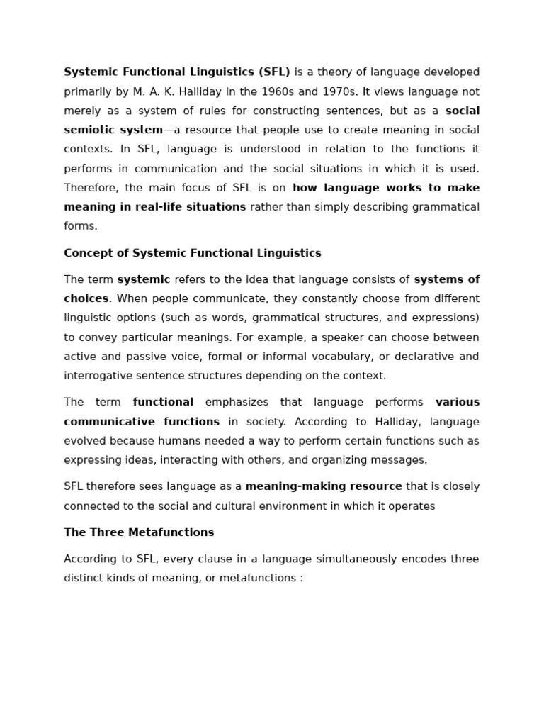 Systemic Functional Linguistics in Nutshell | PDF | Semantics | Grammar