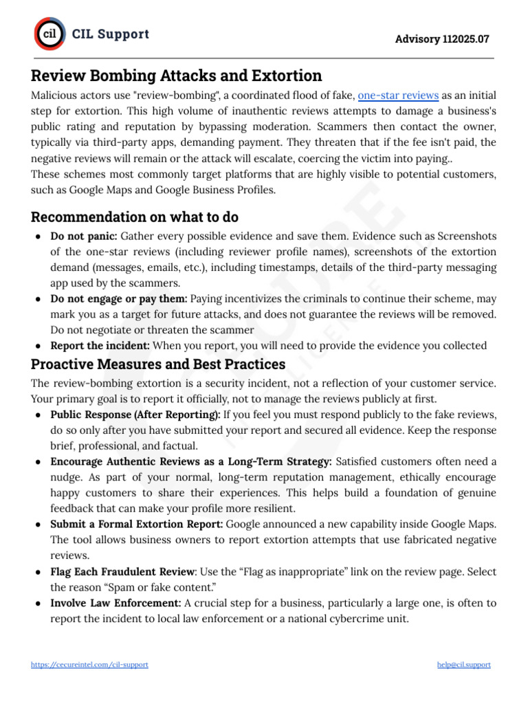 Review Bombing Attacks and Extortion | PDF | Spamming | Extortion