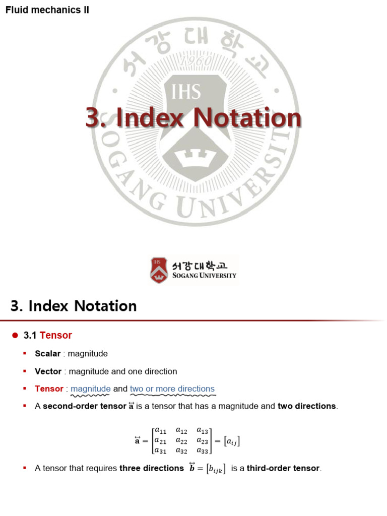 Fluid Mechanics II - 3 Index Notation | PDF | Tensor | Applied Mathematics