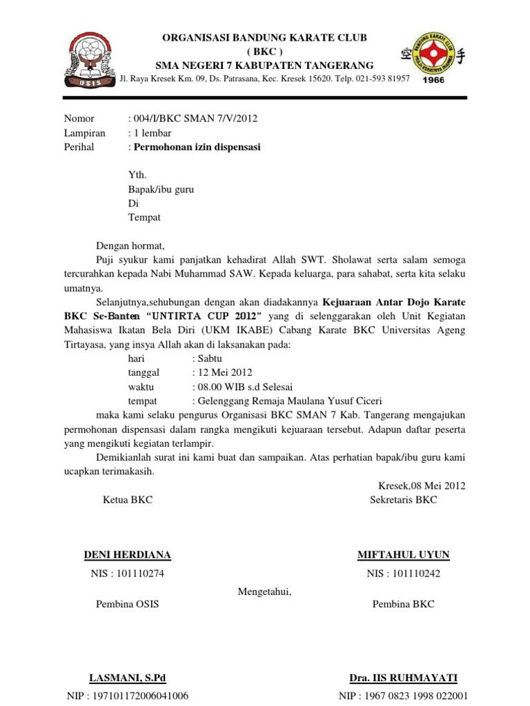 Contoh Surat Dispensasi Informasi Seputar Dunia Militer