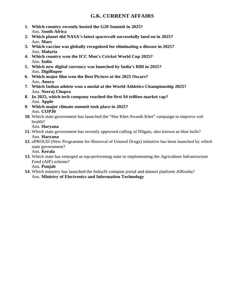 GK Current Affairs Class 8 SHJ Ae | PDF