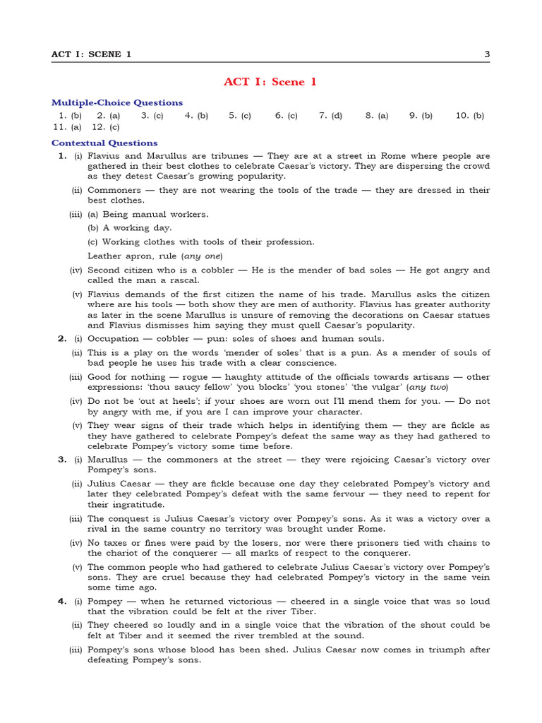 Julius Caesar Act 1 & Act 2 Answer key | PDF | Julius Caesar | Mark Antony