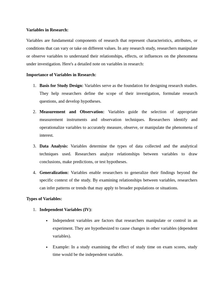 Variables in Research | PDF