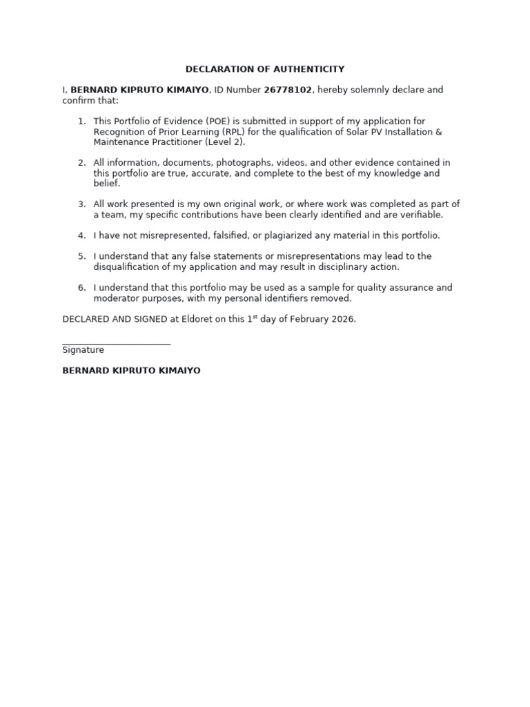 Declaration of Authenticity | PDF