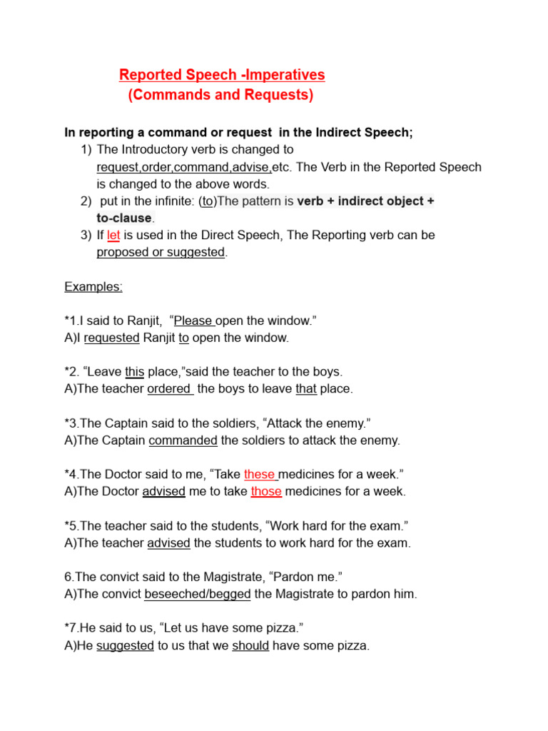Reported Speech - Imperatives | PDF | Chess Theory | Linguistics