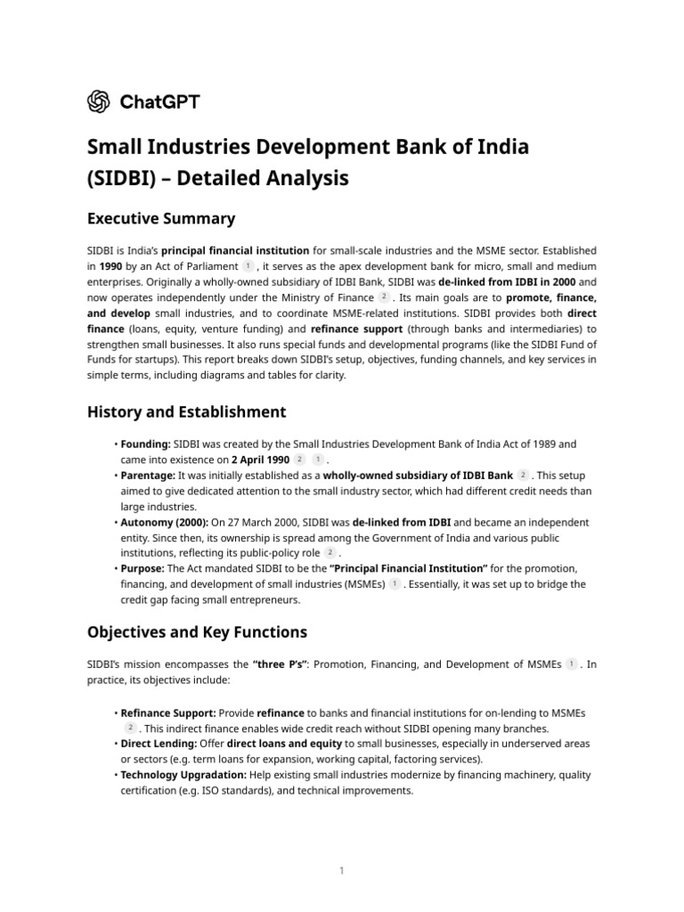 Small Industries Development Bank of India (SIDBI) – Detailed Analysis ...
