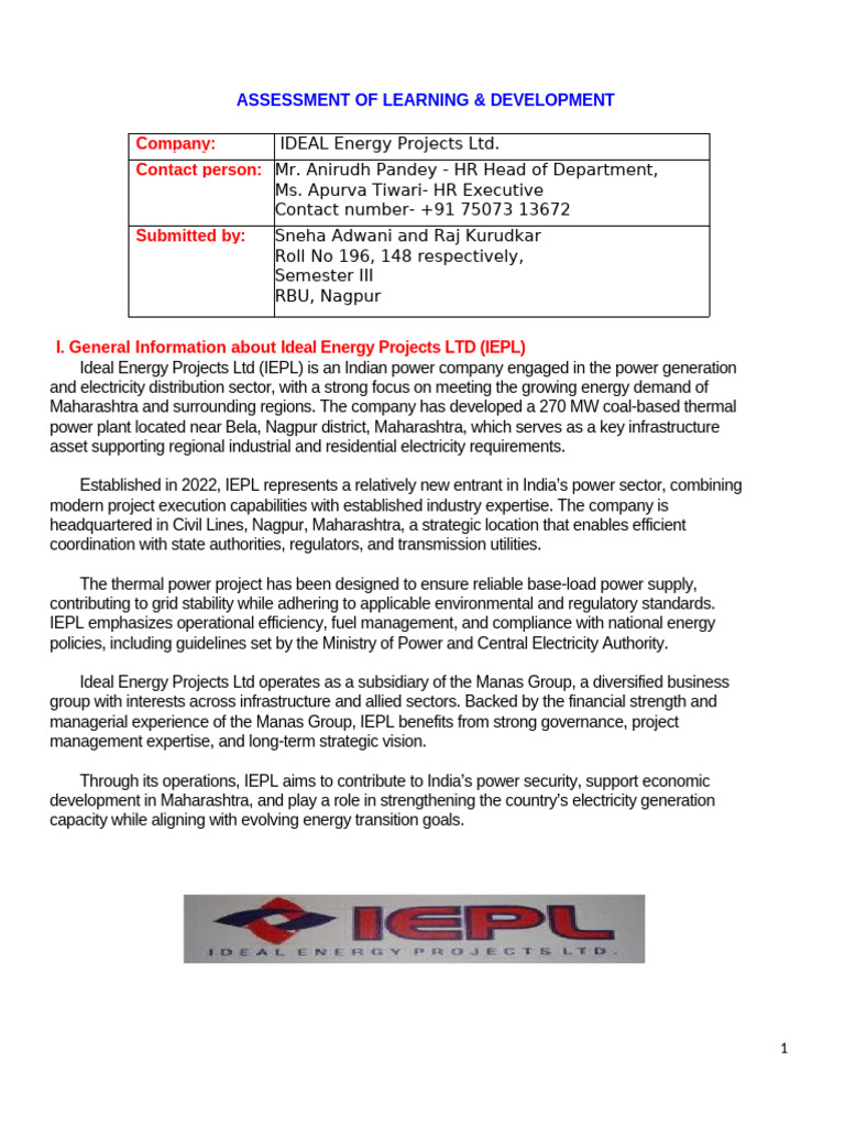 Learning & Development - IEPL Company Report | PDF | Evaluation ...