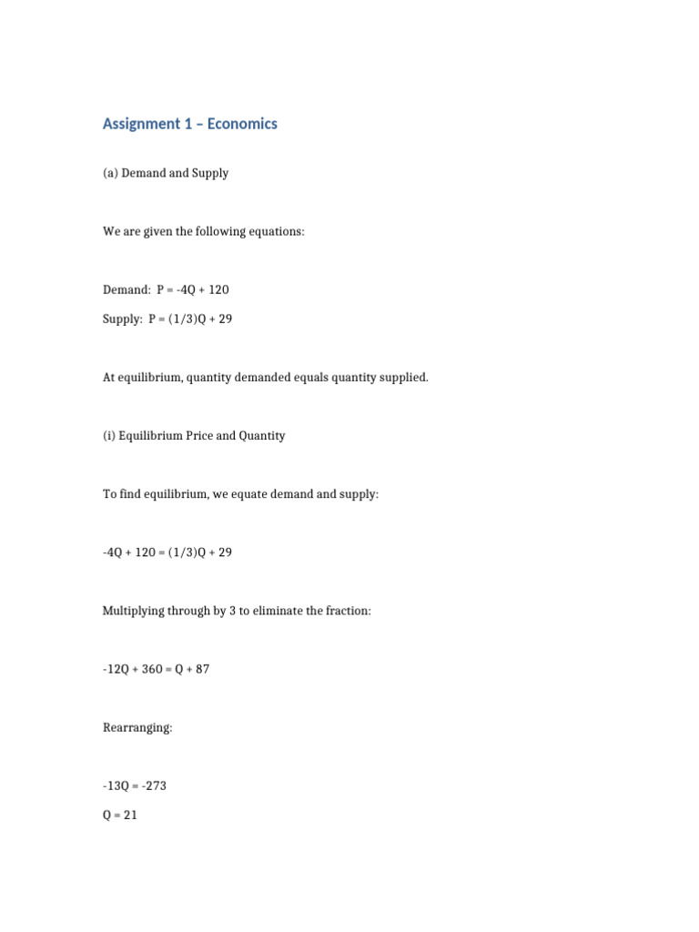 Assignment 1 Economics Humanized-1 | PDF | Economic Equilibrium | Demand