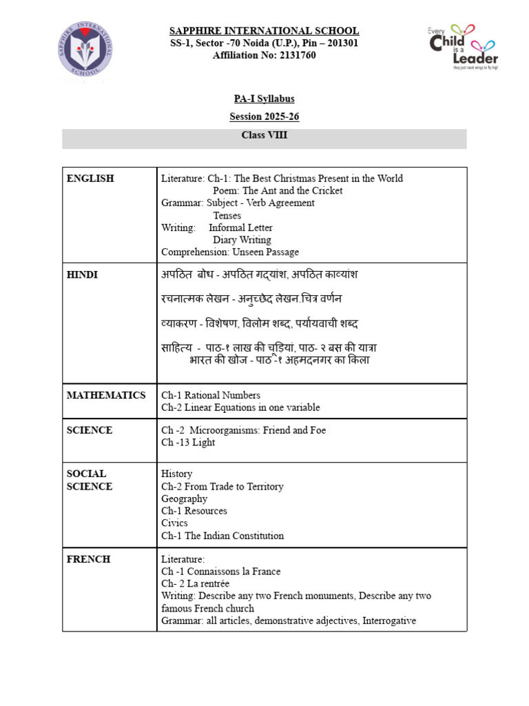 PA I Syllabus VIII 202526 | PDF