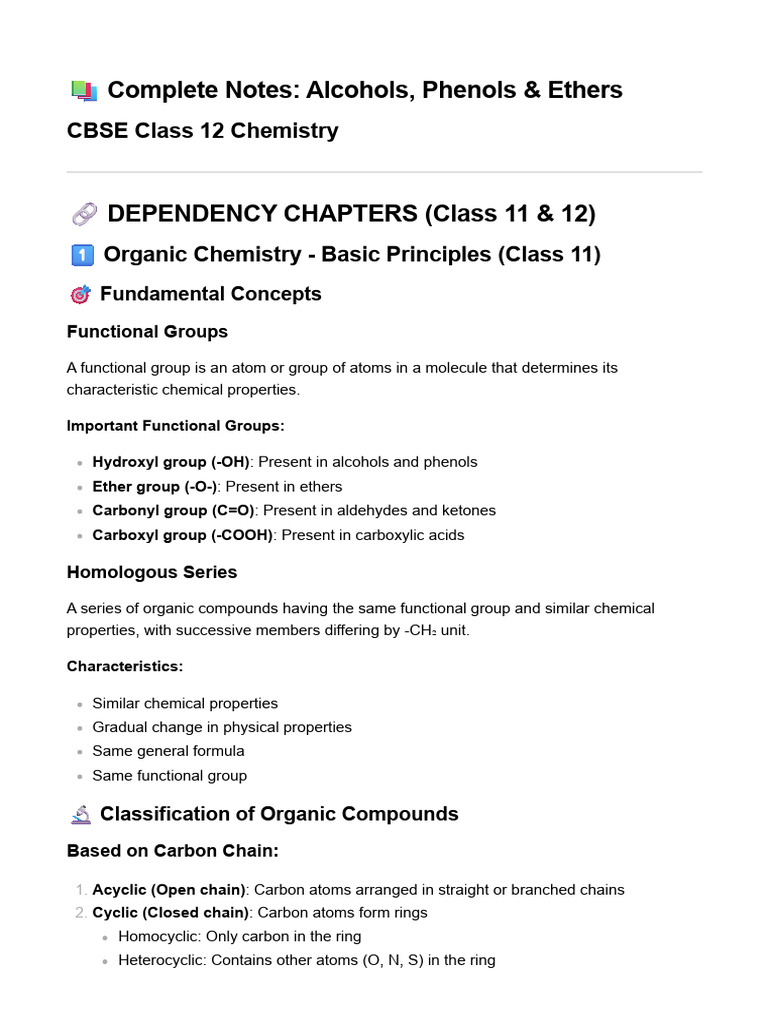 Alcohols, Phenols & Ethers With Prerequisites CLAUDE | PDF | Functional ...