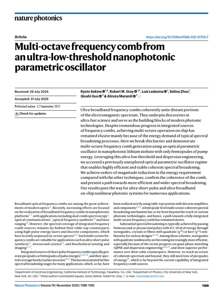 Multi-octave Frequency Comb From an Ultra-low-threshold Nanophotonic ...