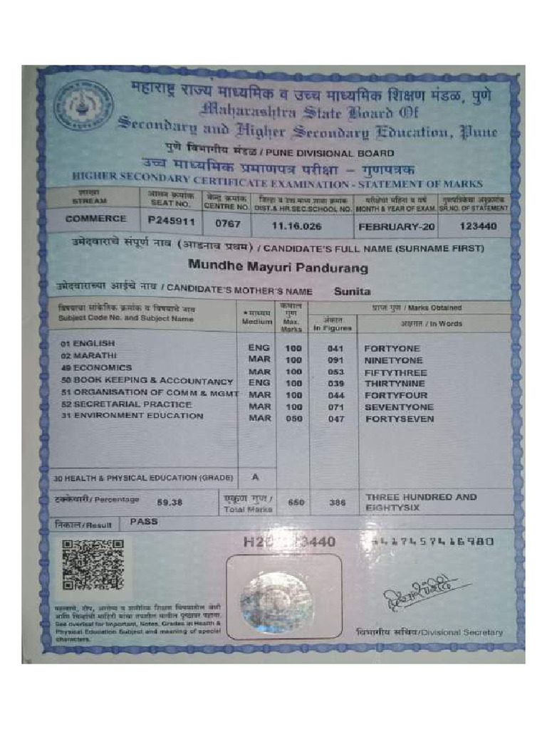 A Last Years Marksheet | PDF