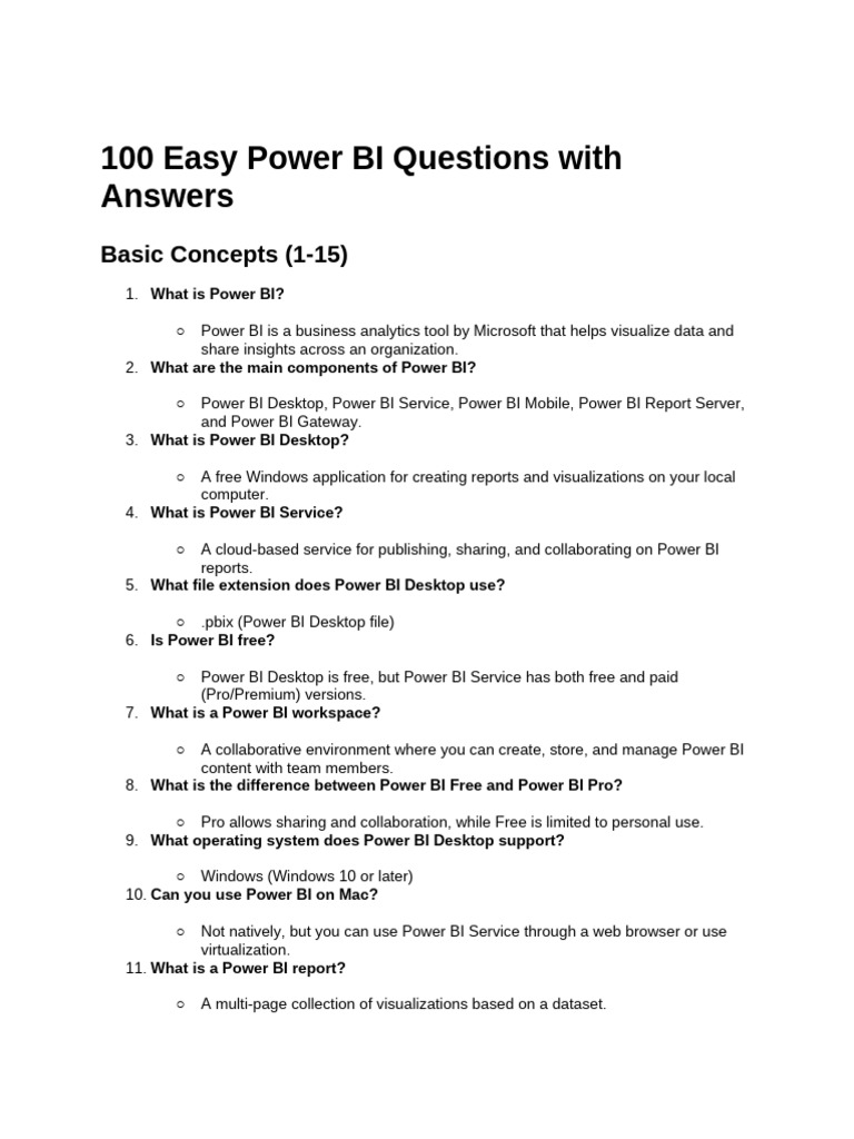 100 Easy Power BI Questions With Answers | PDF | Data Management | Software