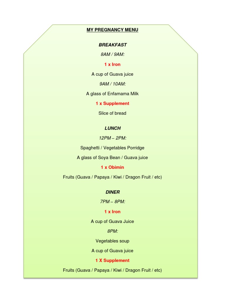 My Pregnancy Menu | PDF
