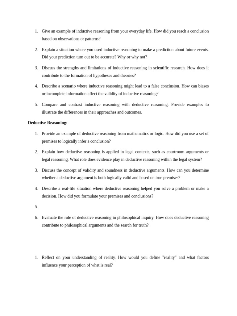 Give An Example of Inductive Reasoning From Your Everyday Life | PDF ...