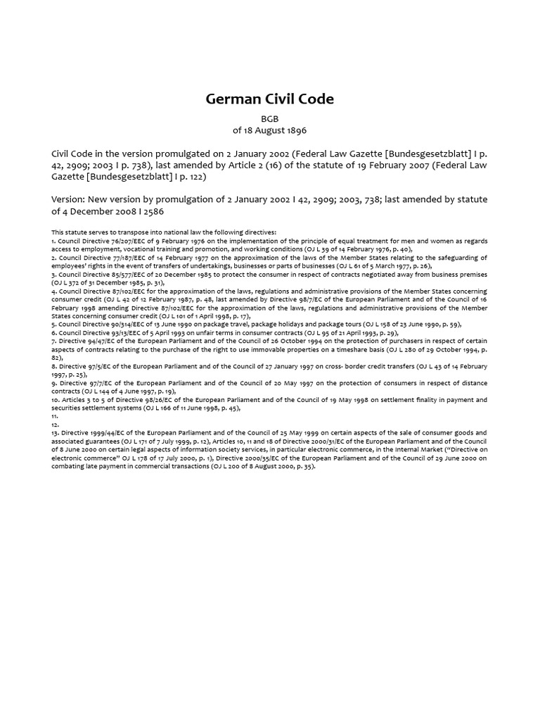 German Civil Code | PDF | Liquidation | Will And Testament