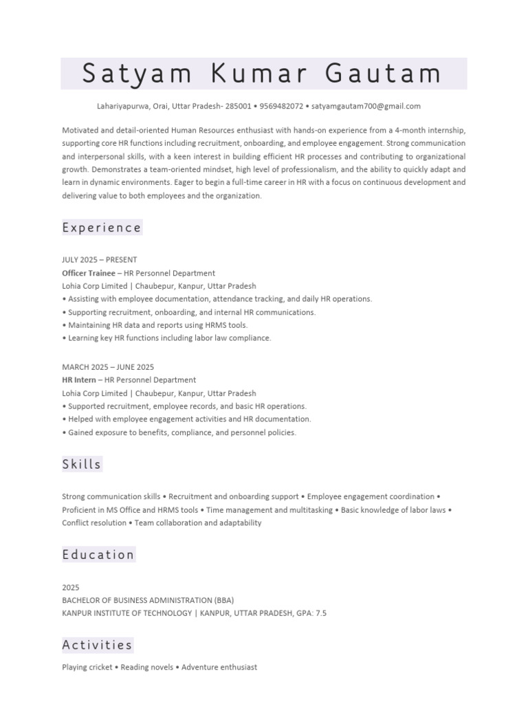 Satyam Kumar Gautam Resume | PDF