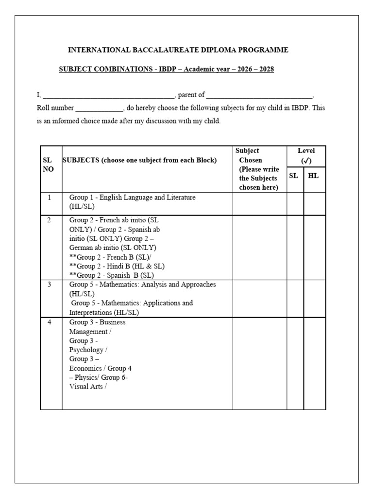 Ibdp 2026-2028 Subject Combinations | PDF | Intelligence | Science
