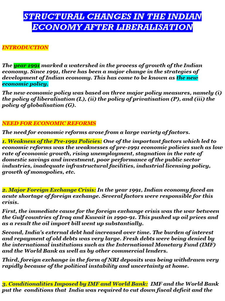 Structural Changes in The Indian Economy After Liberalisation | PDF ...