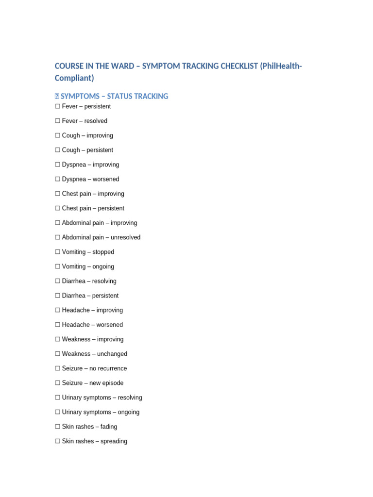 Course in The Ward Symptom Tracking Checklist | PDF