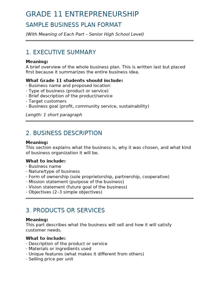 Sample Business Plan Format With Meaning of Each Part | PDF | Business ...