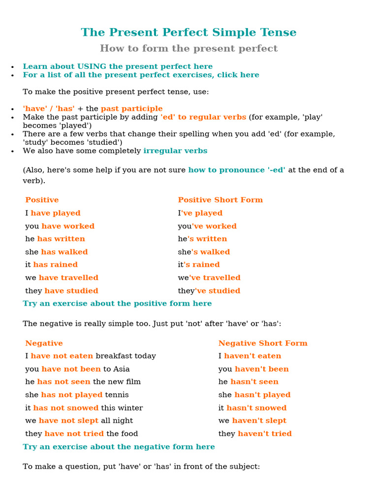The Present Perfect Simple Tense | PDF | Grammatical Tense | Verb