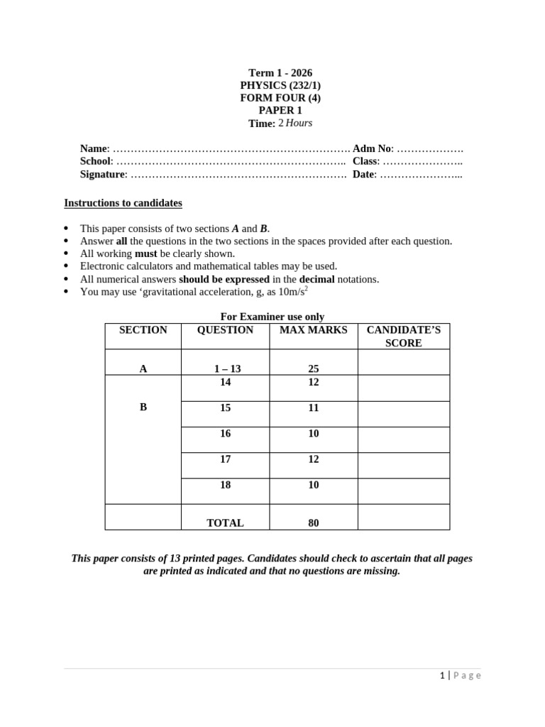 Physics Form 4 Paper 1 - Question Paper | PDF | Heat | Density