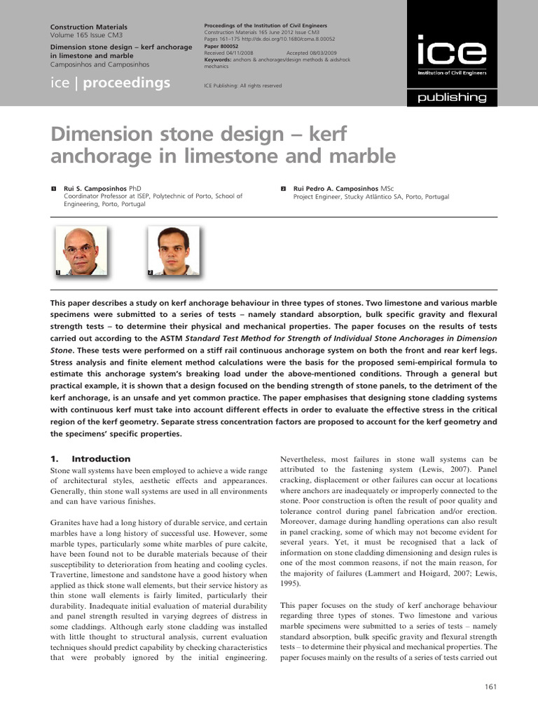Dimension Stone Design Kerf Anchorage in | PDF | Strength Of Materials ...