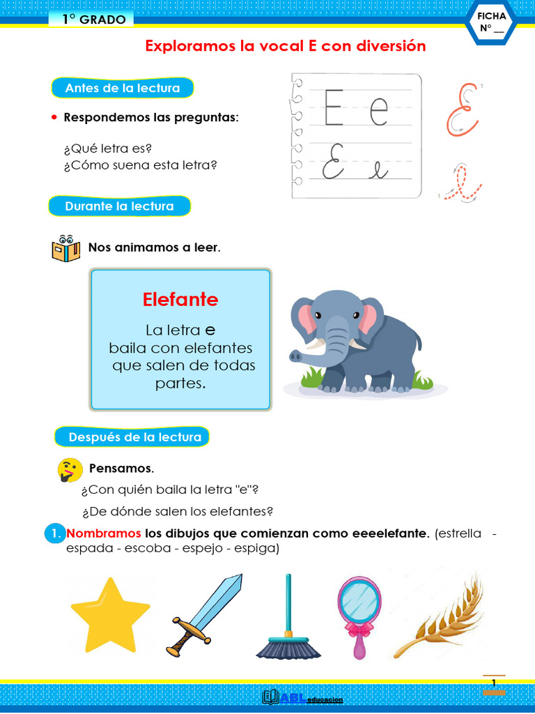 DIA 3 - 1° GRADO - COMU Explorando la Vocal E con Diversión | PDF
