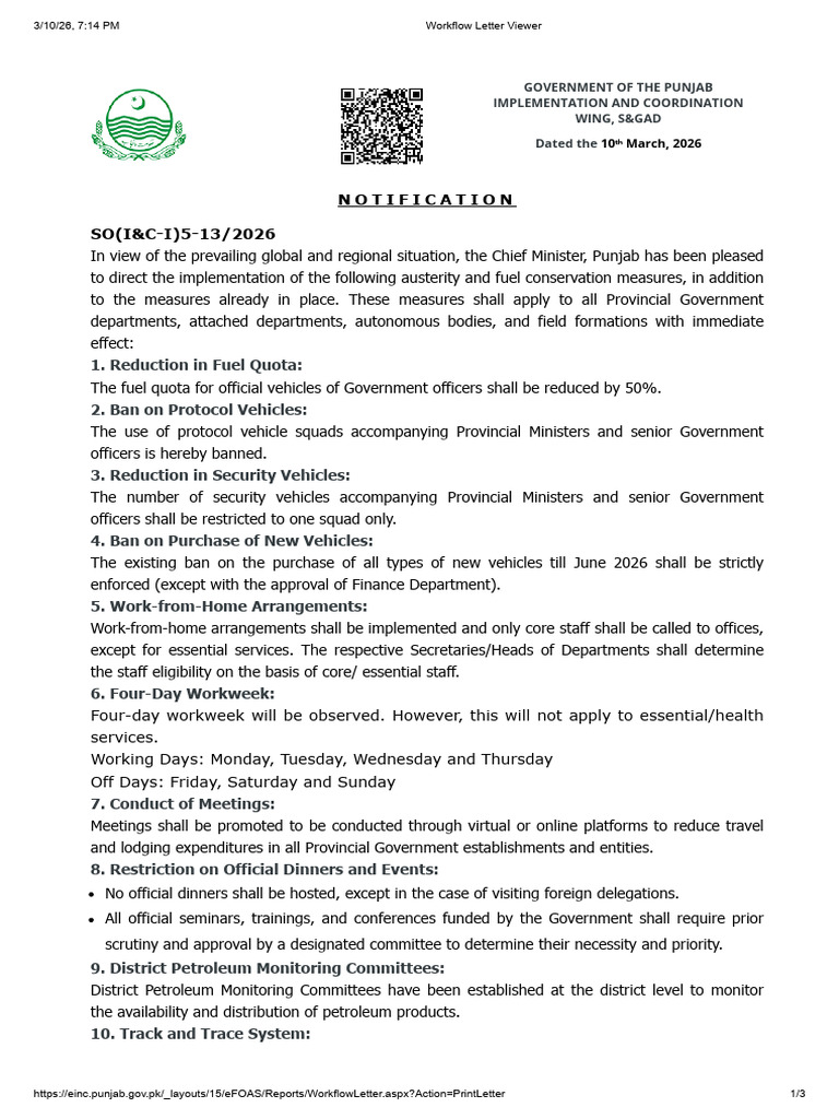 Austerity Measures Notification | PDF | Workweek And Weekend | Government