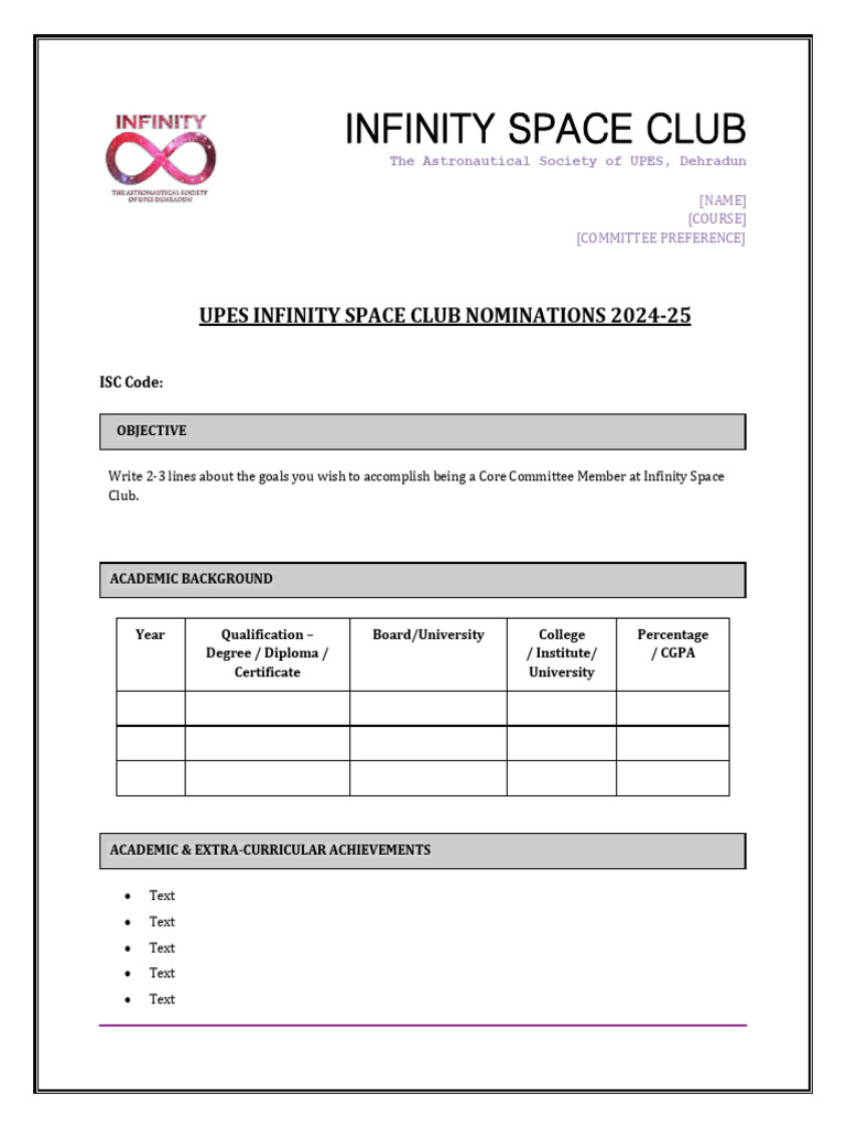 ISC CV Template 2024-25 | PDF