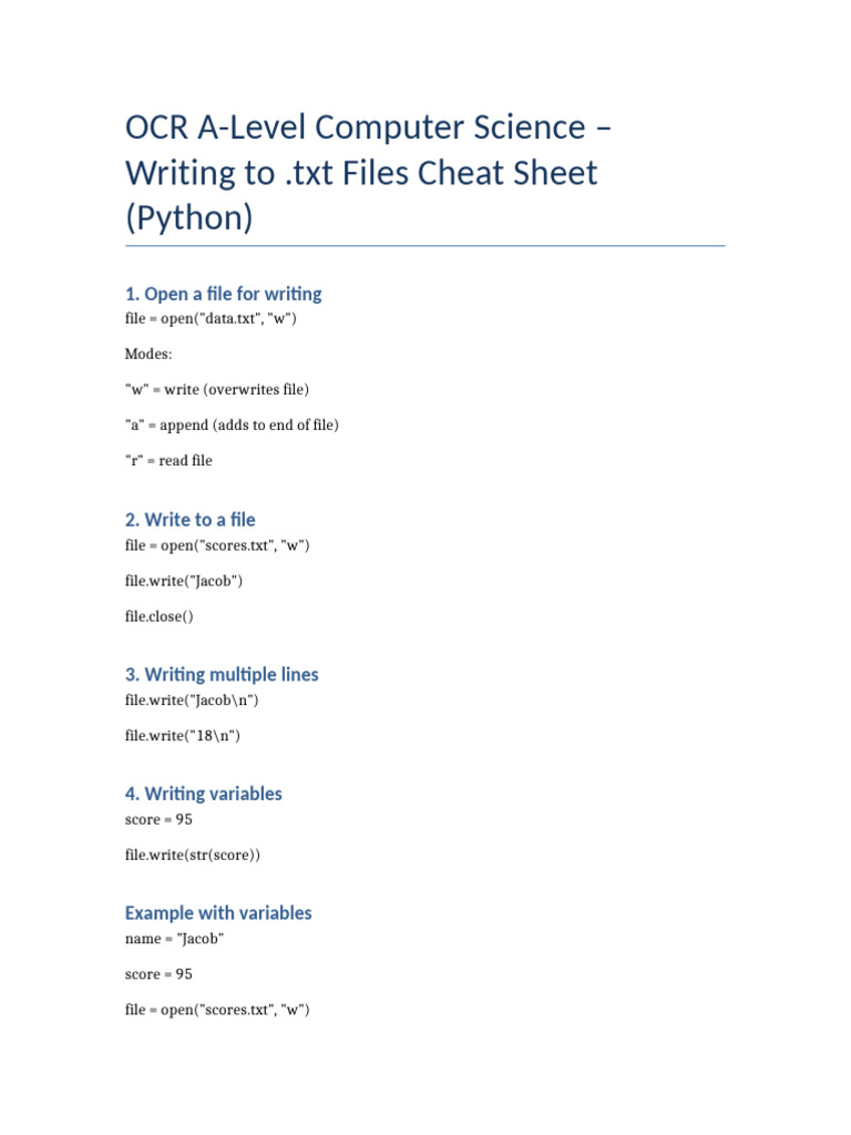Ocr File Writing Cheatsheet | PDF