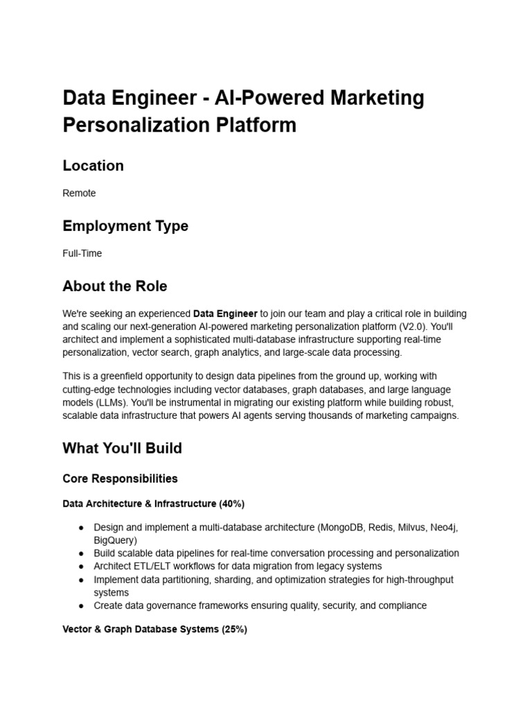 Data Engineer - AI-Powered Marketing Personalization Platform | PDF ...