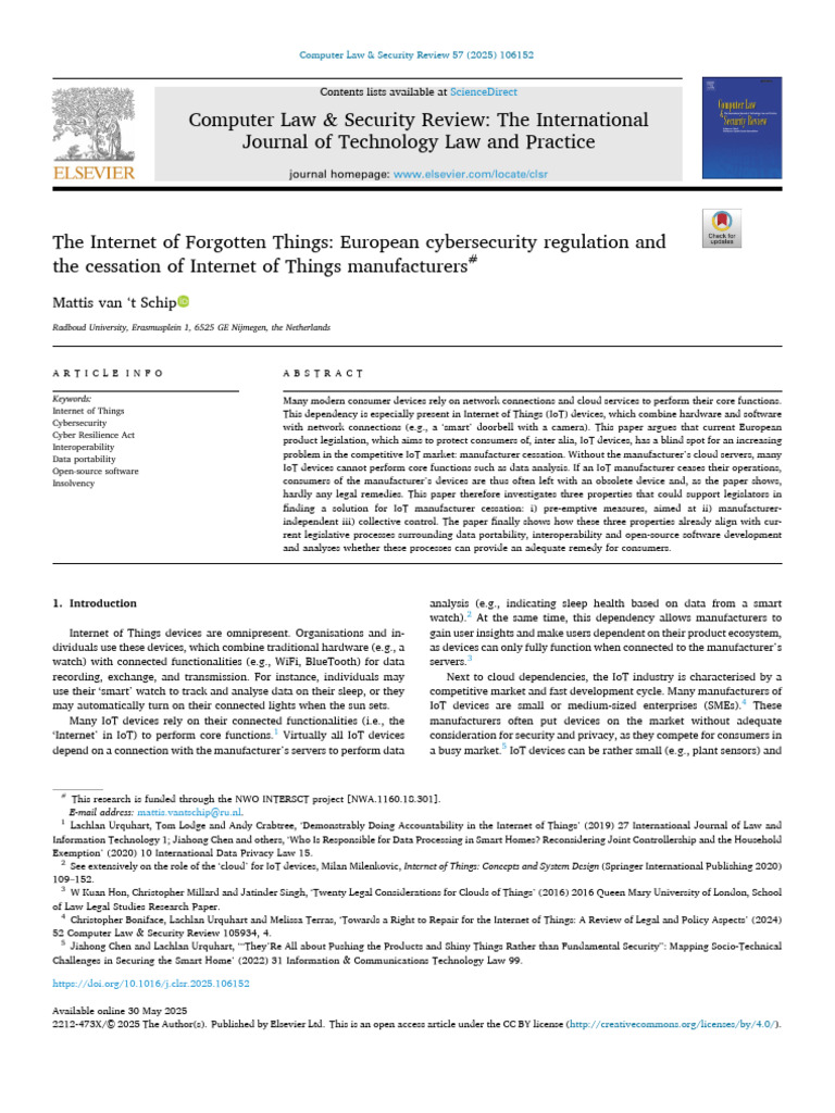 The Internet of Forgotten Things European Cybersecurity 2025 Computer ...