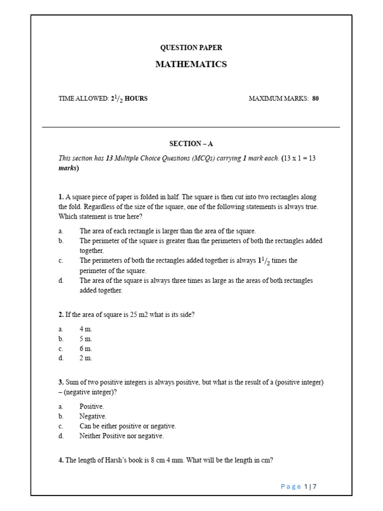 Mathematics q Paper | PDF | Decimal | Elementary Mathematics