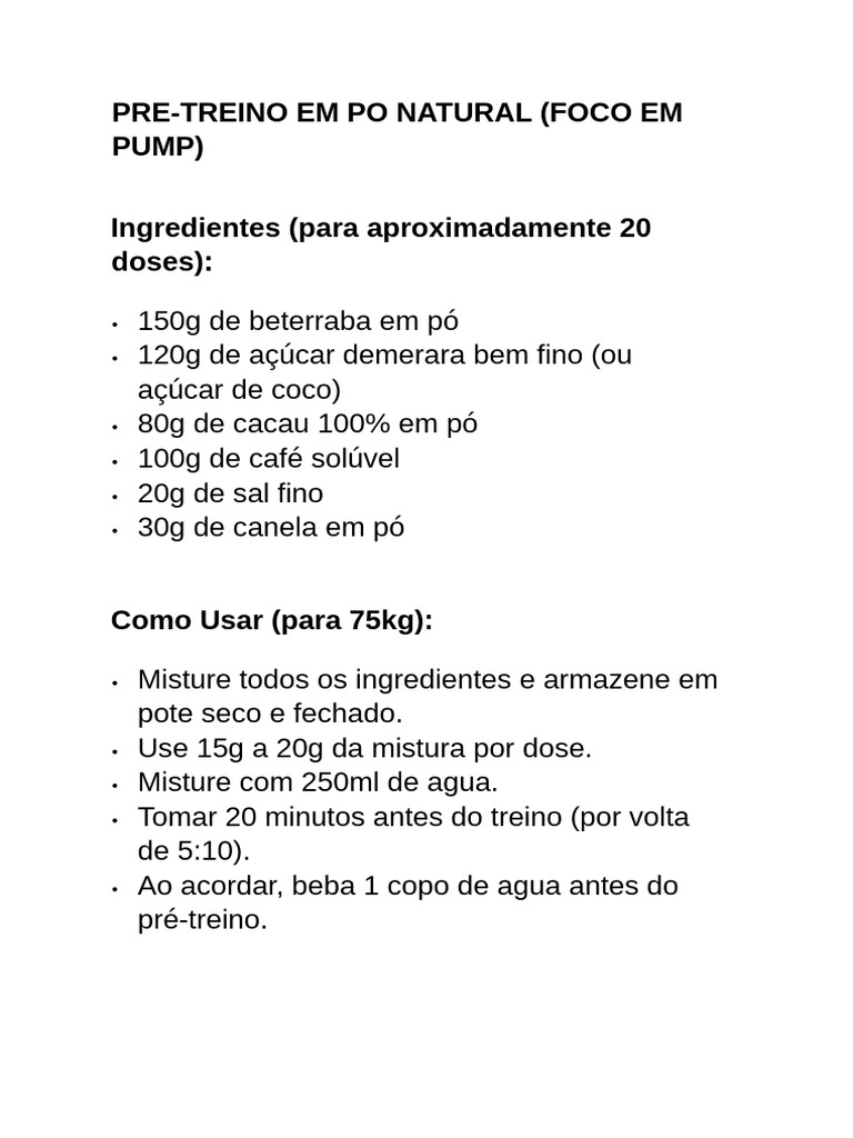 Pre Treino Natural Pump Daniel | PDF