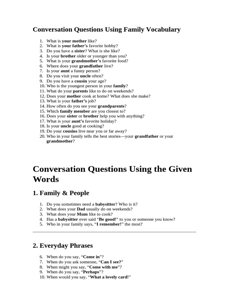 Conversation Questions Using Family | PDF | Lunch | Cuisine