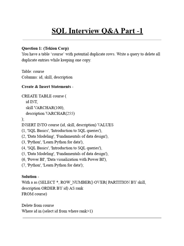 SQL Interview Q&A Part 1 | PDF | Table (Database) | Sql