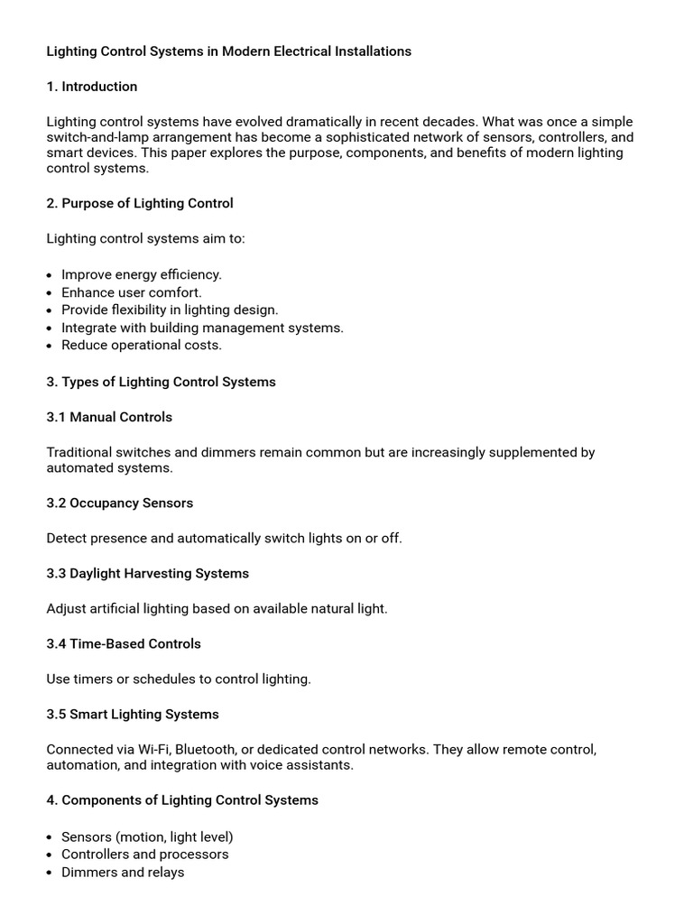 Lighting Control Systems in Modern Electrical Installations | PDF