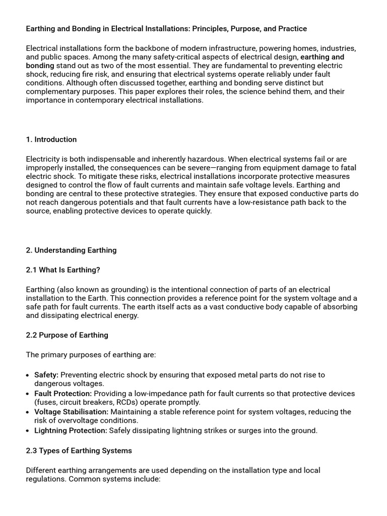 Earthing and Bonding in Electrical Installations | PDF | Electric ...
