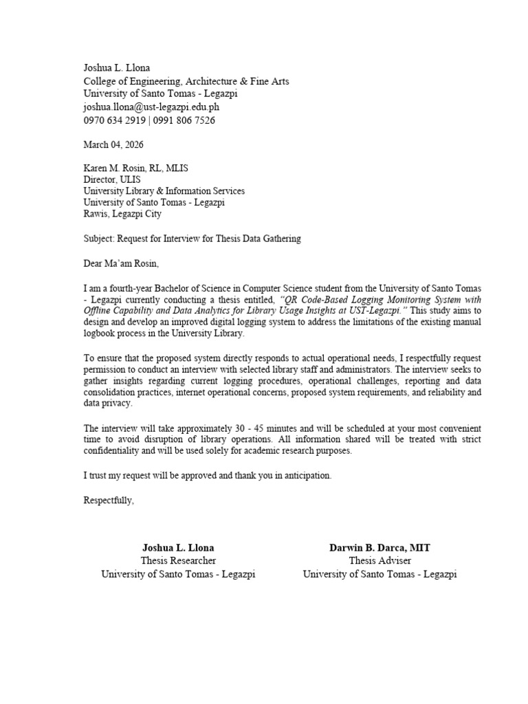 Letter of Request to Conduct Interview for Data Gathering-3 | PDF
