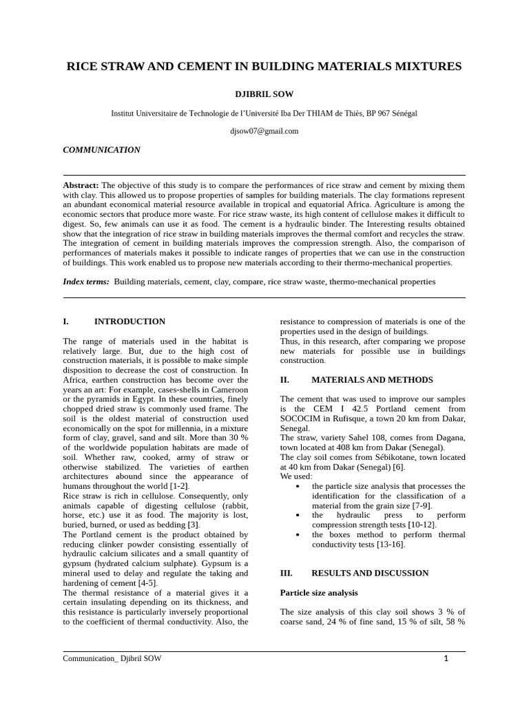 Paille de Riz Et Ciment | PDF | Cement | Building Materials