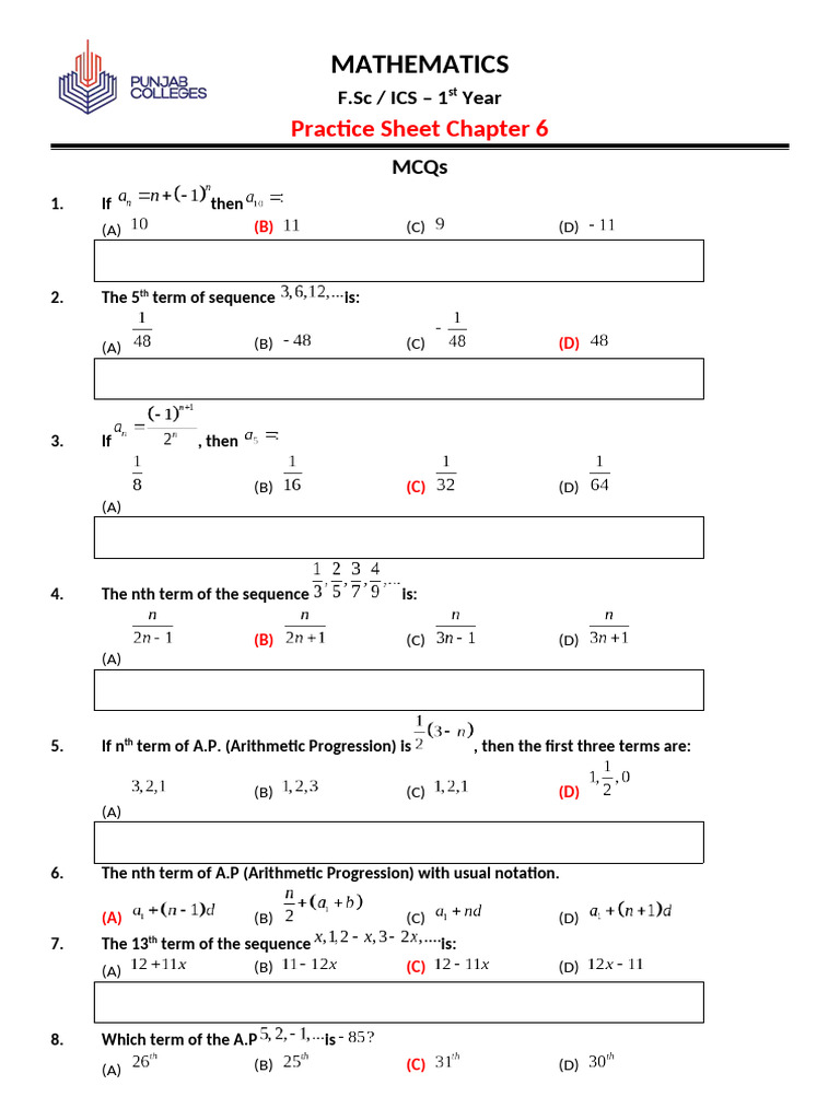 1st Year - Math - Practice Sheet - CH#6 | PDF | Numbers | Mathematical ...