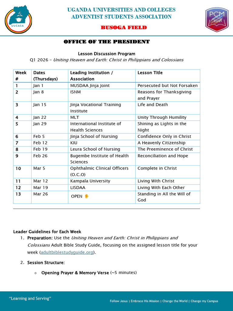 Q1 2026 Lesson Discussion Programme | PDF