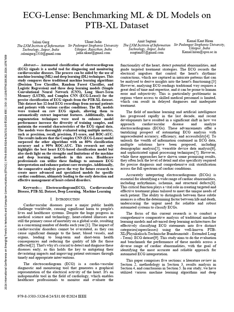 ECG-Lense Benchmarking ML Amp DL Models On PTB-XL Dataset | PDF ...