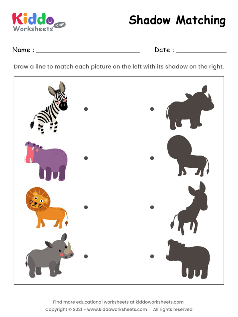 Shadow Matching African Animals Worksheet | PDF