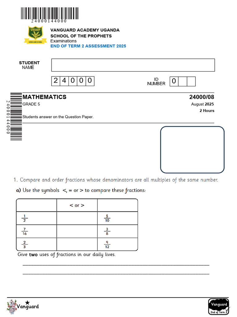 08 Mathematics Grade 5 Eot 2 Exam Sweet | PDF