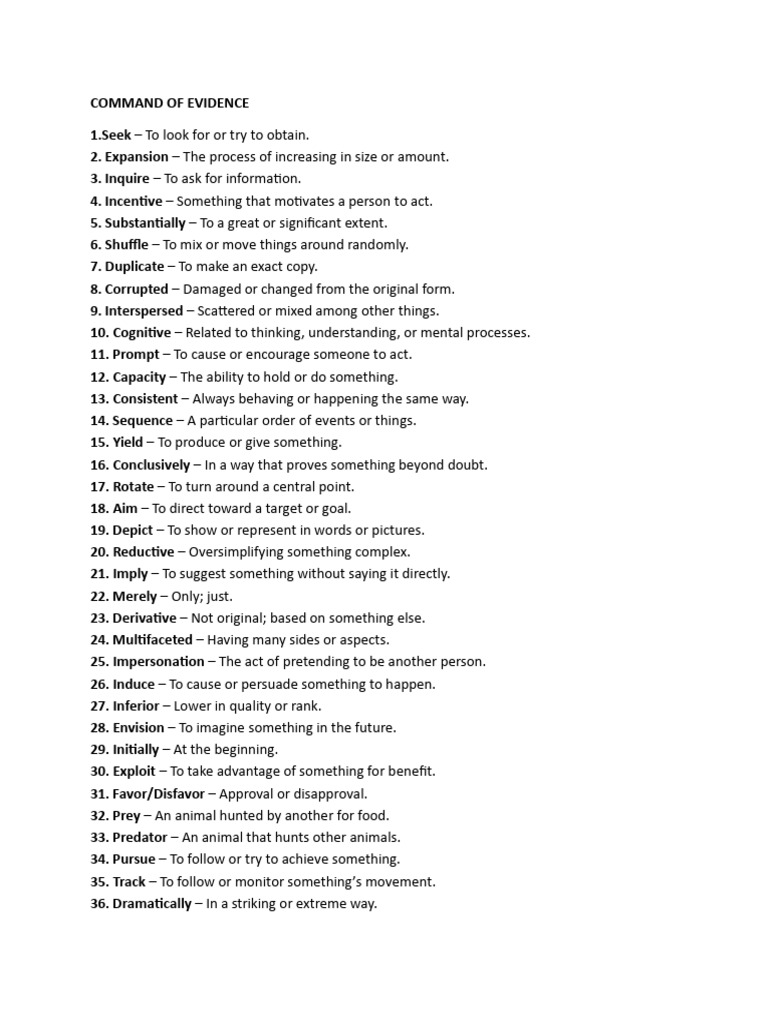 Command of Evidence Vocabulary | PDF | Predation